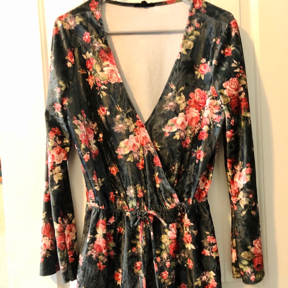 Gorgeous green velvet shorts romper